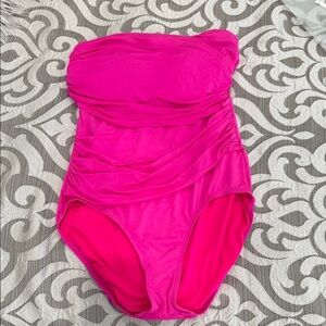 Merona Vibrant Pink Strapless Swimsuit with Side Ruching Size L
